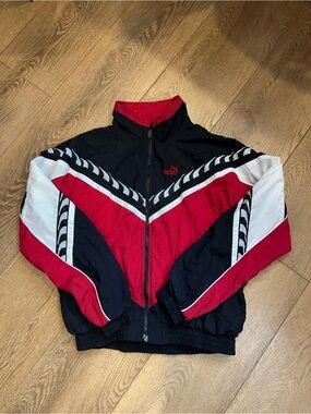 Vintage Style Puma Black Red White Chevron Track Jacket